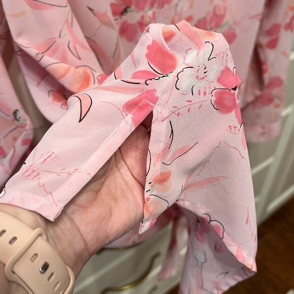 Sheer Pink Floral Long Sleeve Button-Up Topper Blouse (Size 1X) - Picture 4 of 9